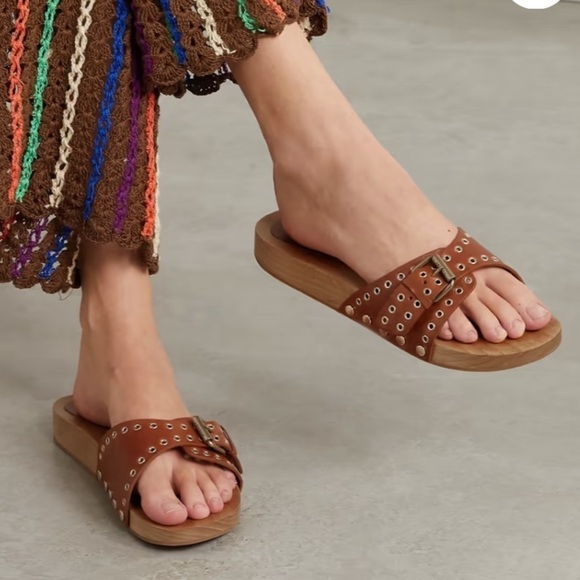 ISABEL MARANT Jaso embellished leather wooden slides sz 36 US 5